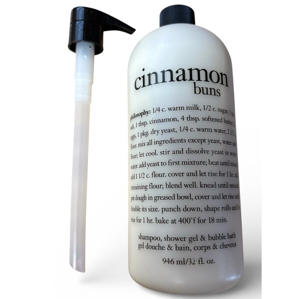 Philosophy Cinnamon Buns Shampoo Shower Gel Bubble Bath 32 oz New Pump Included